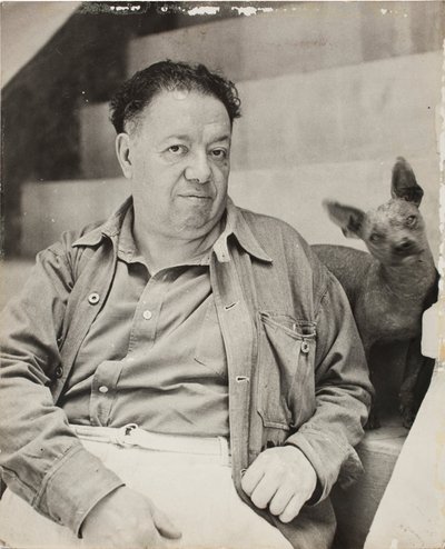 Diego Rivera with a Xoloitzcuintle Dog in the Blue House, Coyoacan by Unbekannt Unbekannt